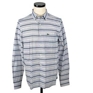 Lacoste LIVE L/S Blue Striped Button Down Shirt Sz 41 M/L CH5327 Slim Fit